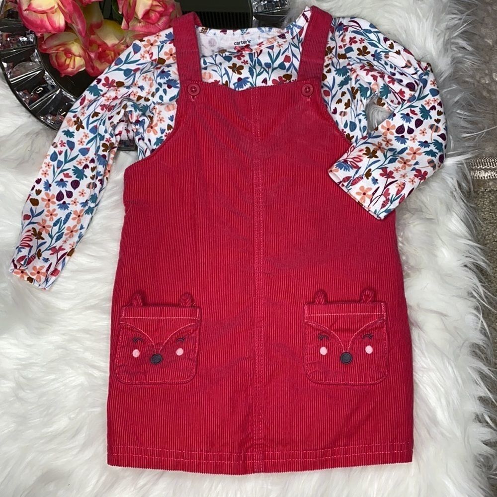 Carter’s Corduroy Overall Dress W Floral Top 24M - Picture 2 of 7